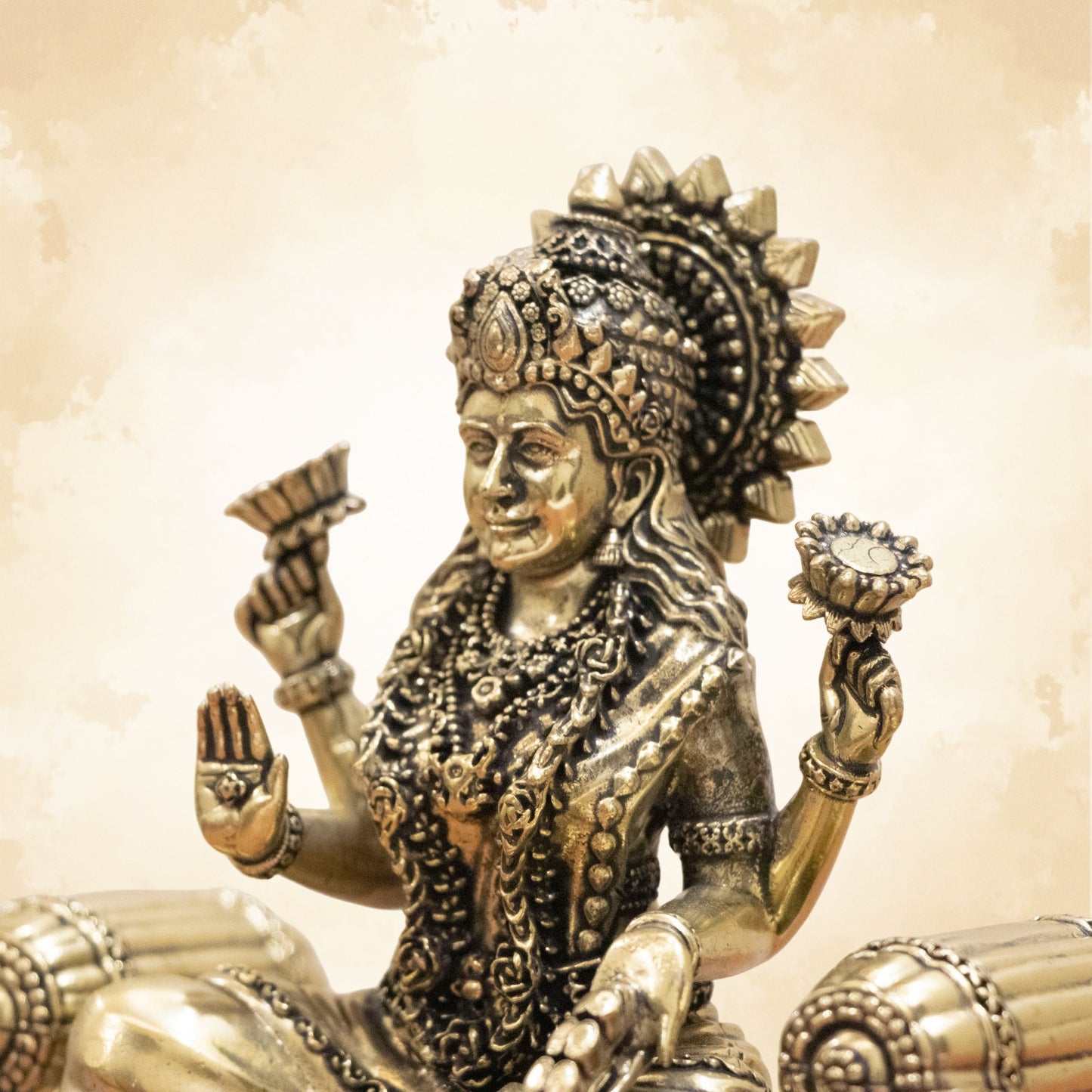 Pure Brass Handcrafted Laxmi Ji on Royal Singhasan