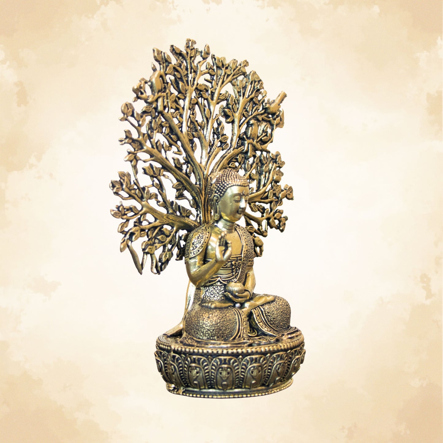 Brass Buddha with Bodhi Tree Idol Handcrafted Vastu Spiritual Home Decor