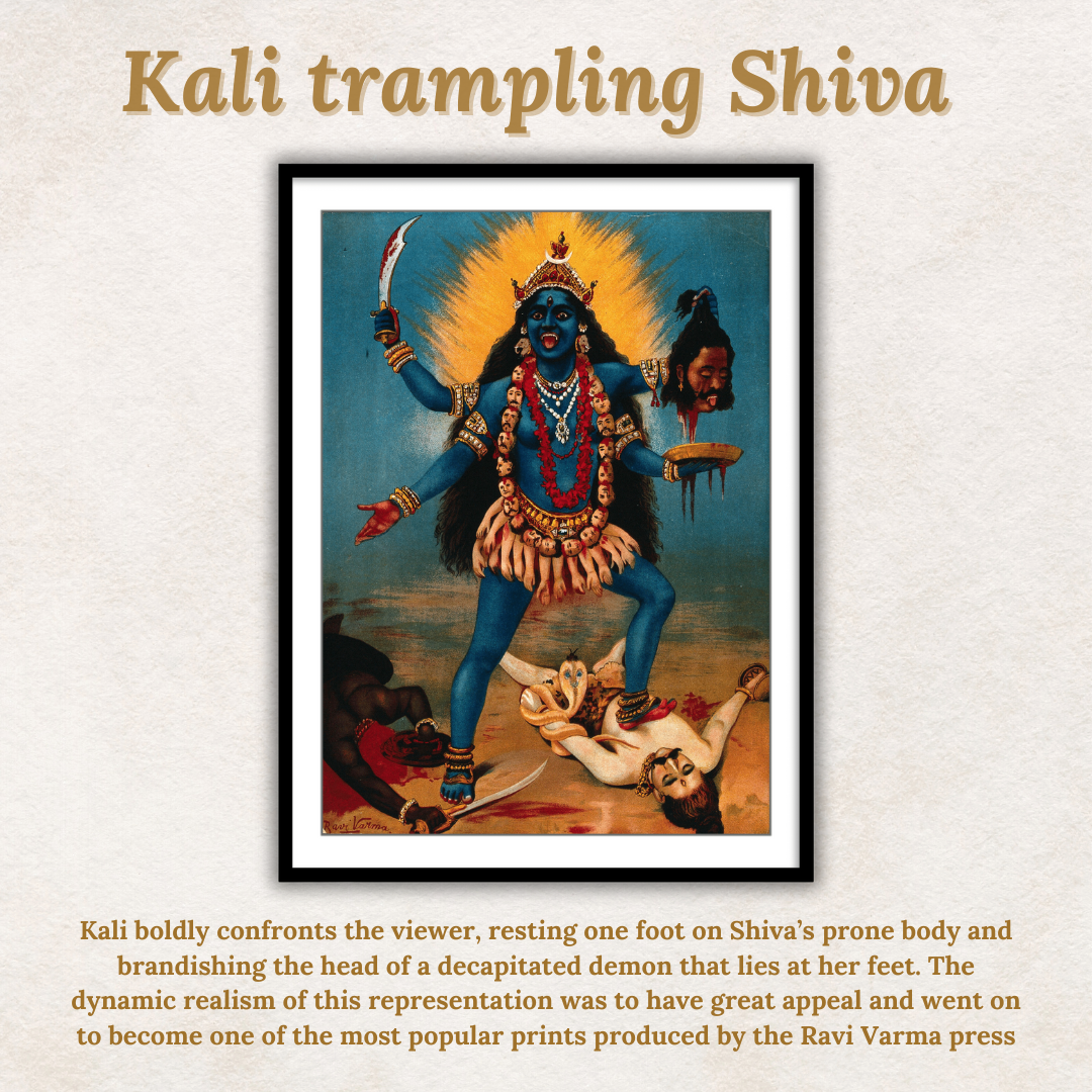 Kali trampling Shiva by Raja Ravi Varma Wall Art Painting for Home Decor