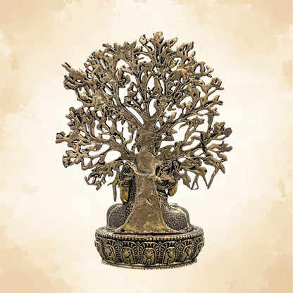 Brass Buddha with Bodhi Tree Idol Handcrafted Vastu Spiritual Home Decor