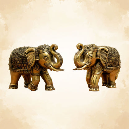 Brass Elephant Statue Pair | Handcrafted Elephant Idols for Home & Office Vastu Decor - 2 Inch