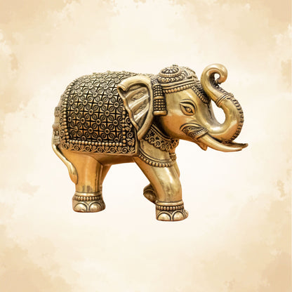 Brass Elephant Statue Pair | Handcrafted Elephant Idols for Home & Office Vastu Decor - 2 Inch