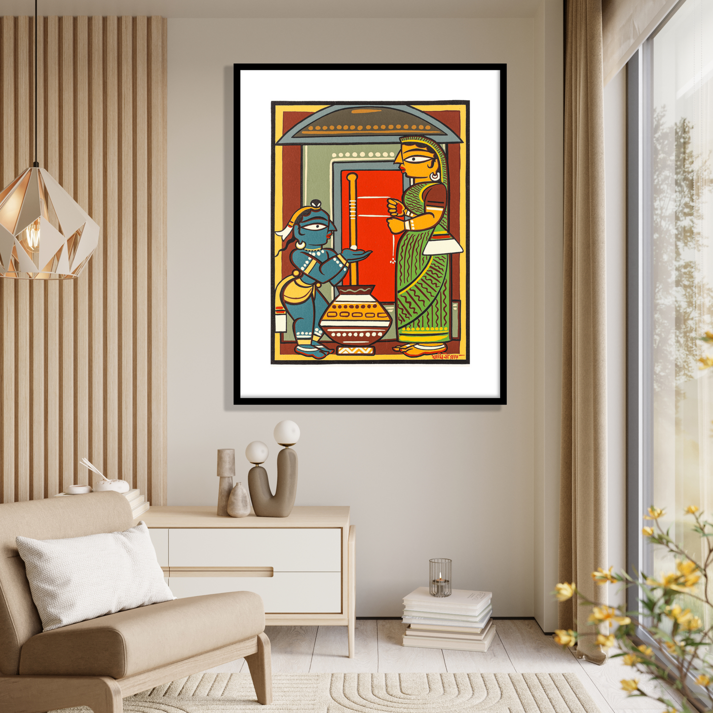 Krishna and Yashoda Wall Art Painting Print by Jamini Roy for Home Decor