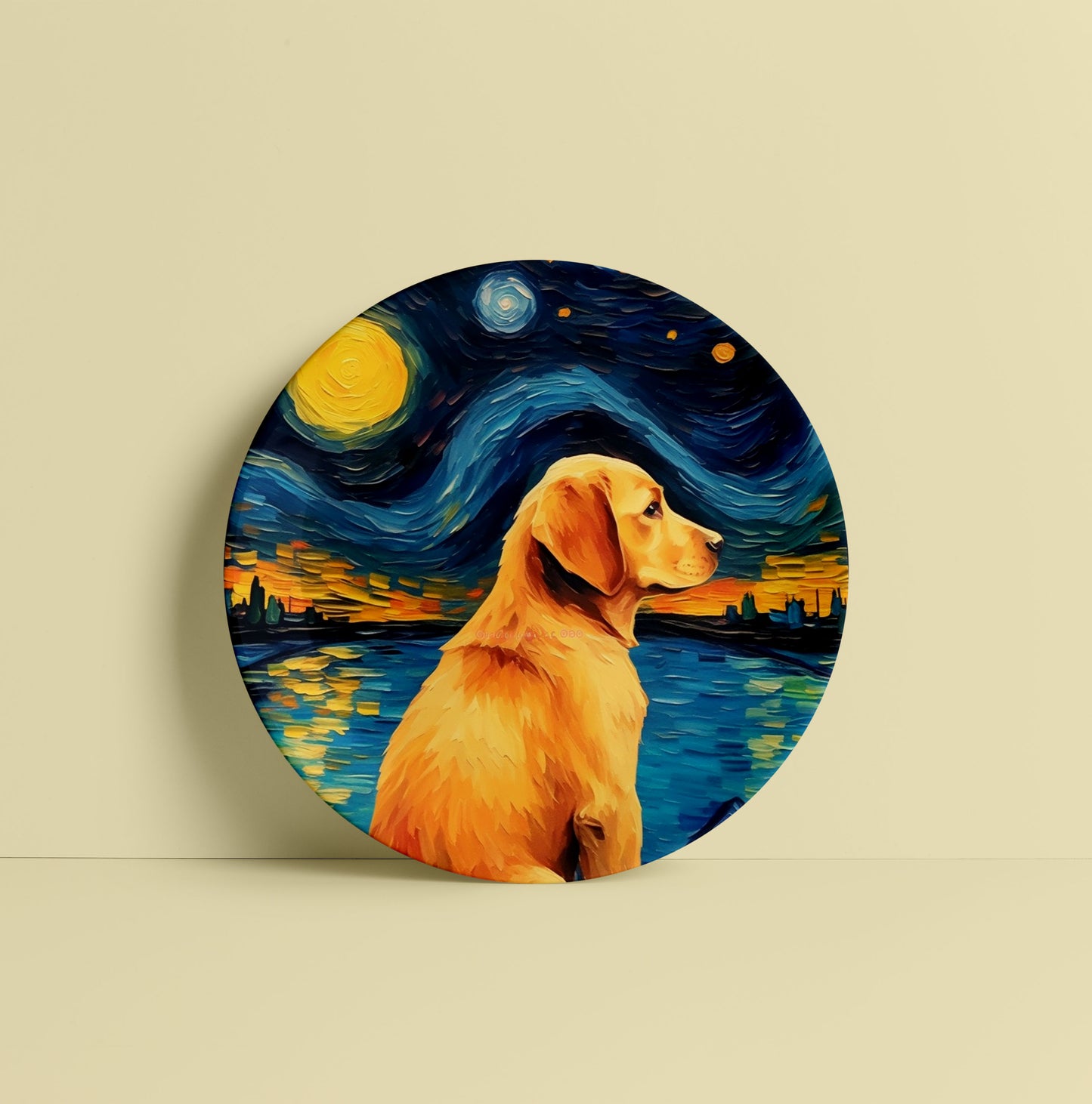 Starry Nights Dog Ceramic Plate for Home Decor