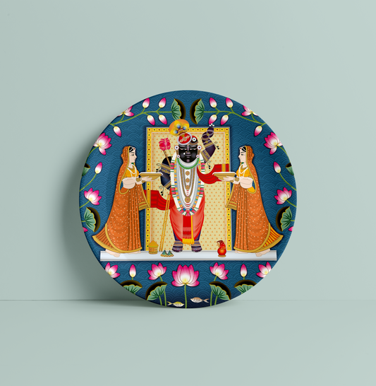 Beautiful Shreenathji Ceramic Plate for Home Decor