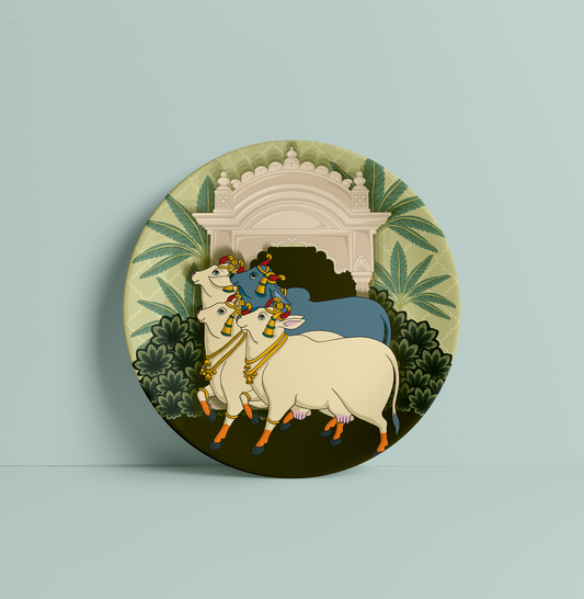 Cows of Pichwai Ceramic Plate for Home Decor