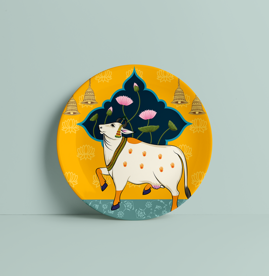Pichwai Cow Ceramic Plate for Home Decor