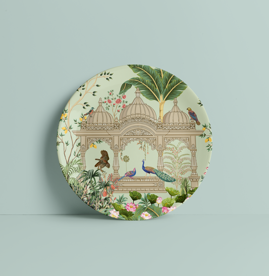 Traditional Mughal Garden Peacock Ceramic Plate for Home Decor