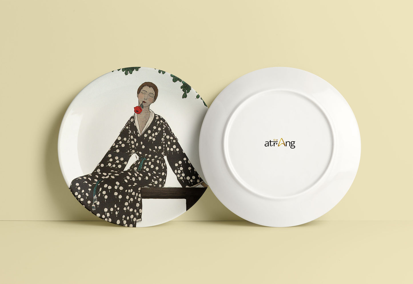 A girl with a flower Ceramic Plate for Home Decor