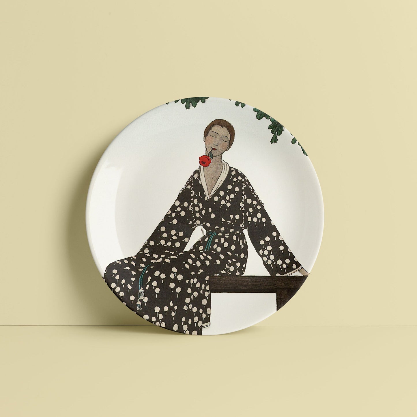 A girl with a flower Ceramic Plate for Home Decor