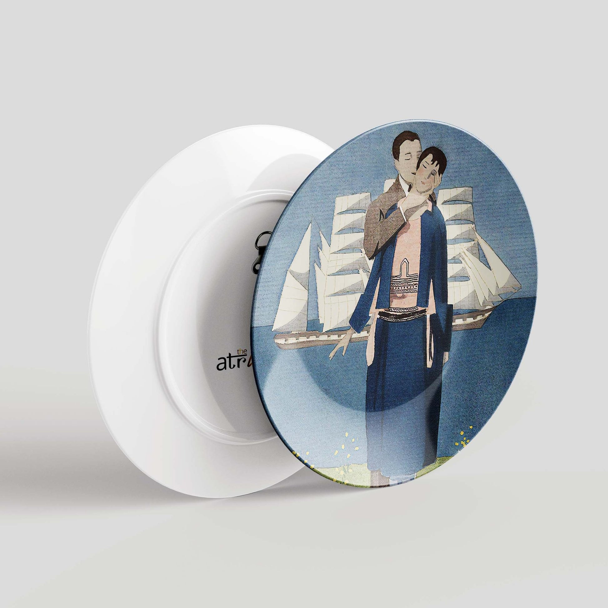 A couple standing in a school uniform on a green grass field Ceramic Plate for Home Decor