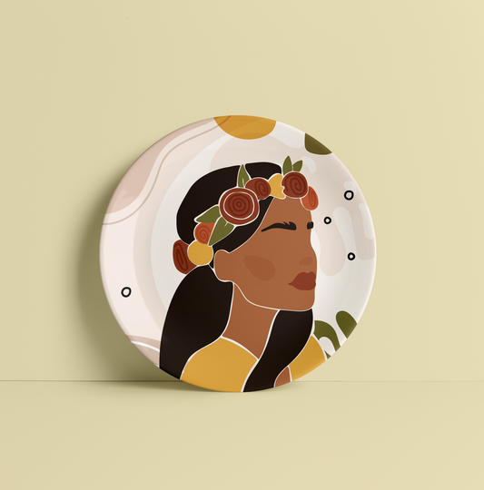 Boho Female Silhouette Ceramic Plate for Home Wall Decor