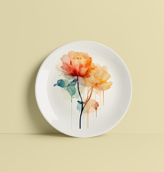 Abstract Watercolor Flower II Ceramic Plate for Home Wall Decor