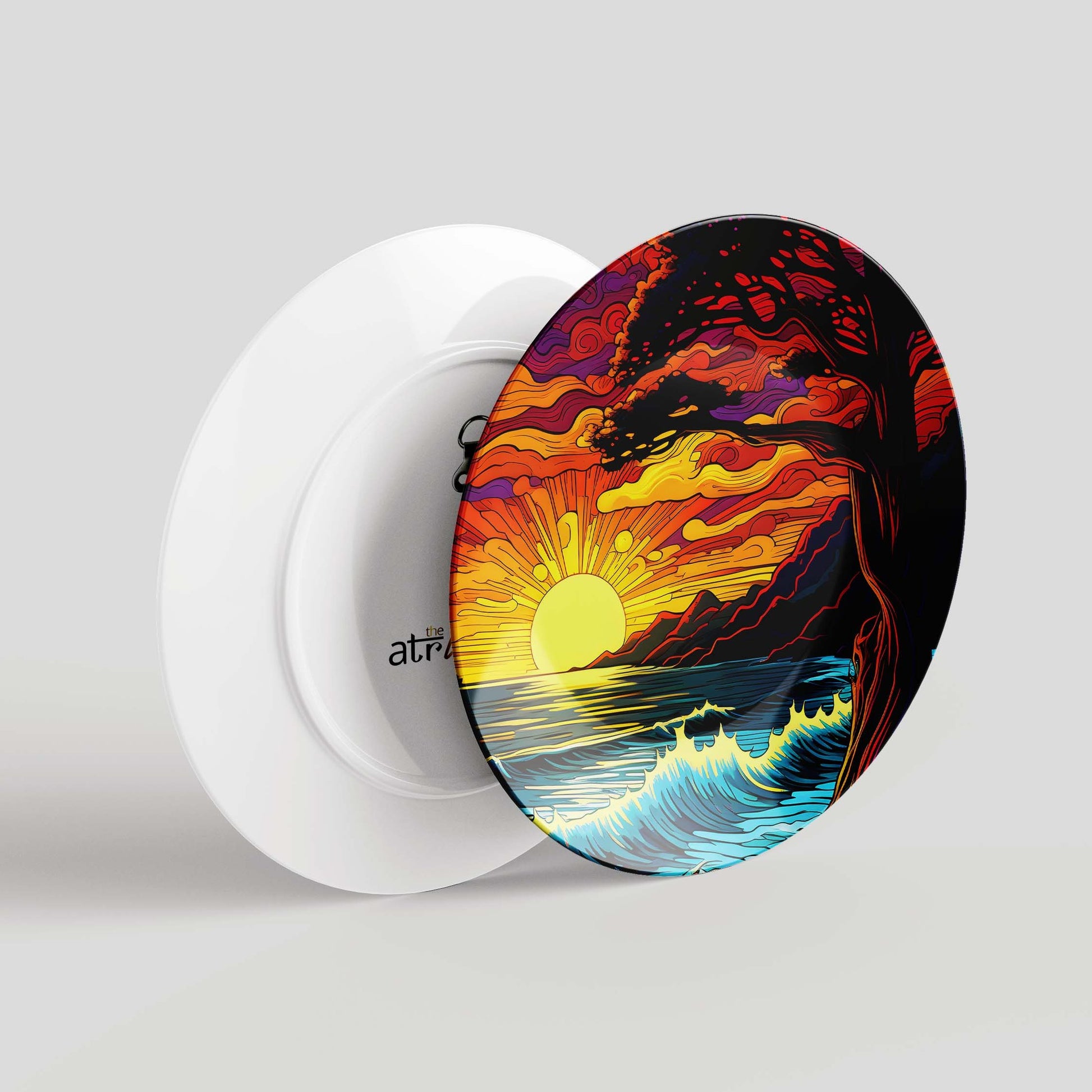 Colorful Tree-Sun Art Ceramic Plate for Home Wall Decor, Decorative Plates