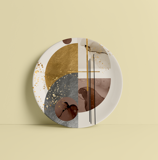 Geometric Golden Pattern Design Ceramic Plate for Home Wall Decor