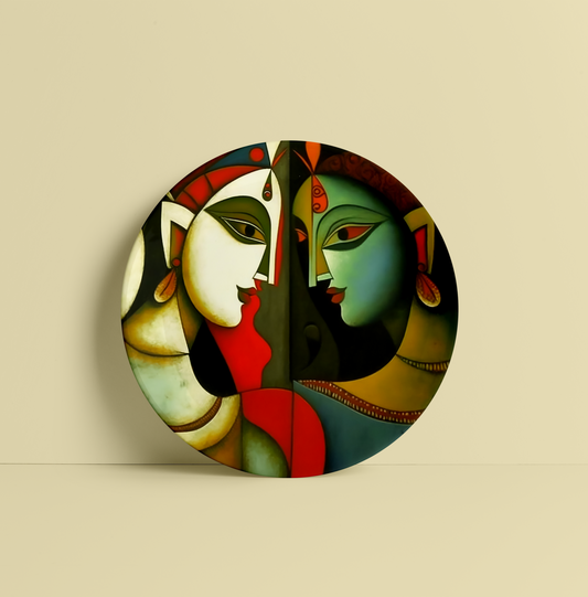 2 Women Facing Each Other Ceramic Plate for Home Wall Decor