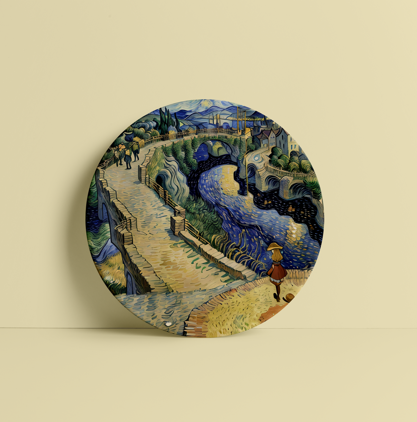 Blue Tones Starry Night Landscape Ceramic Plate for Home Wall Decor