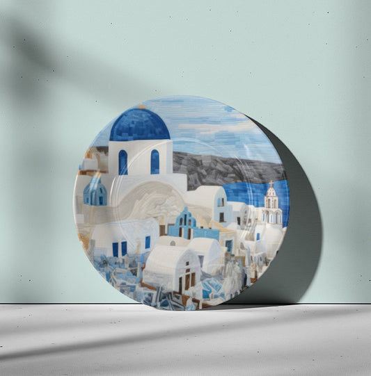 Santorini Greece Ceramic Wall Plate for Home Decor