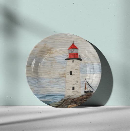 Lighthouse by the coast Ceramic Wall Plate for Home Decor