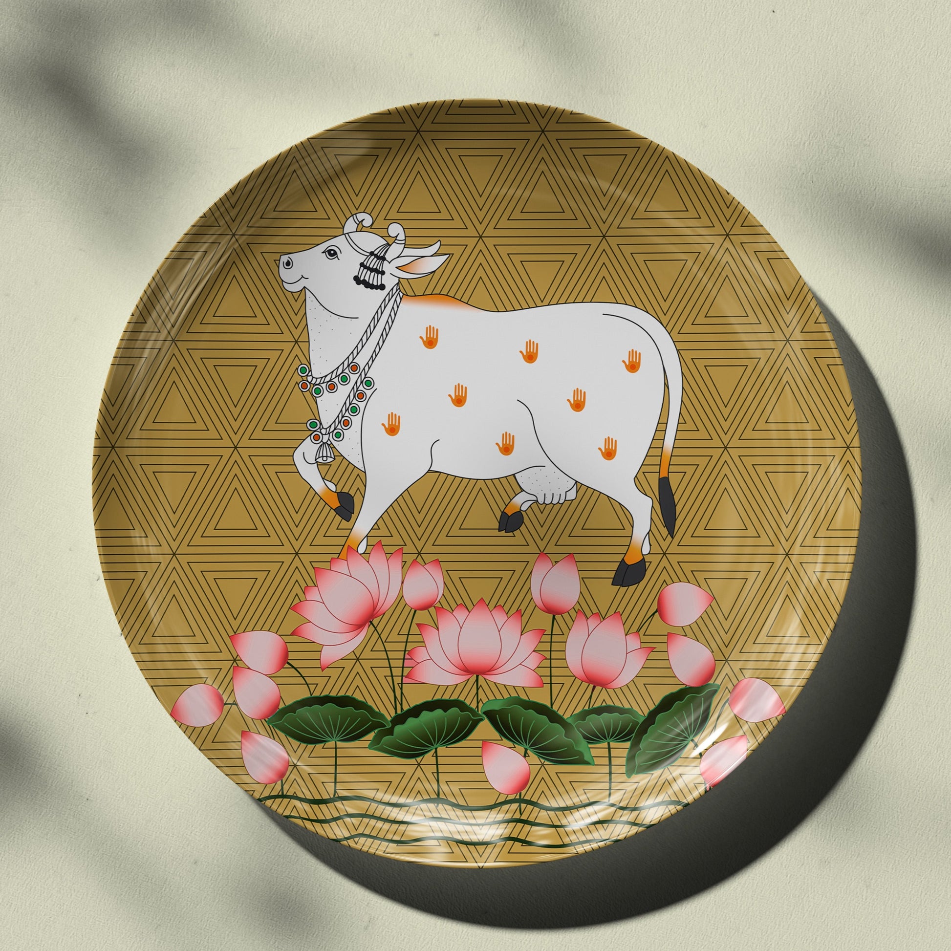 Pichwai Nandi Folk Ceramic Plate for Home Decor