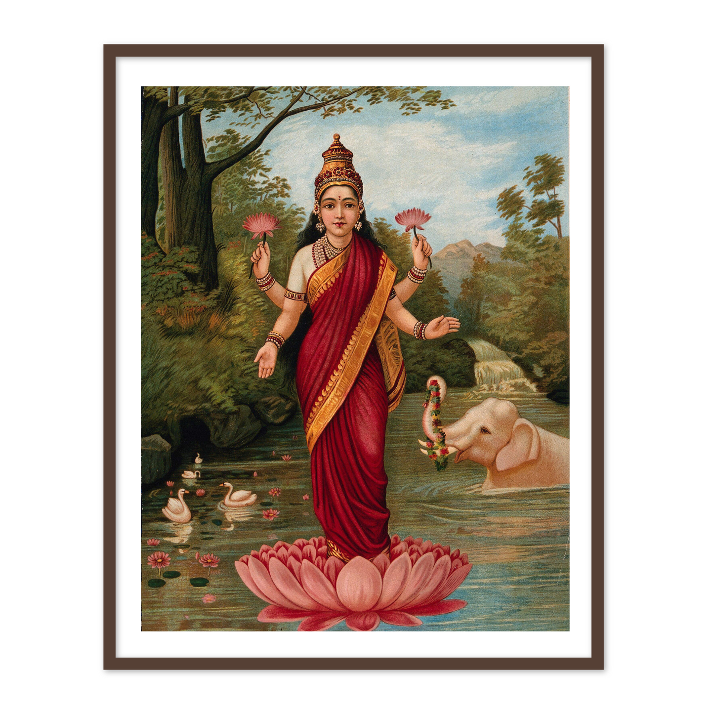 Lakshmi on her Lotus by Raja Ravi Varma Wall Art Print for Home Decor