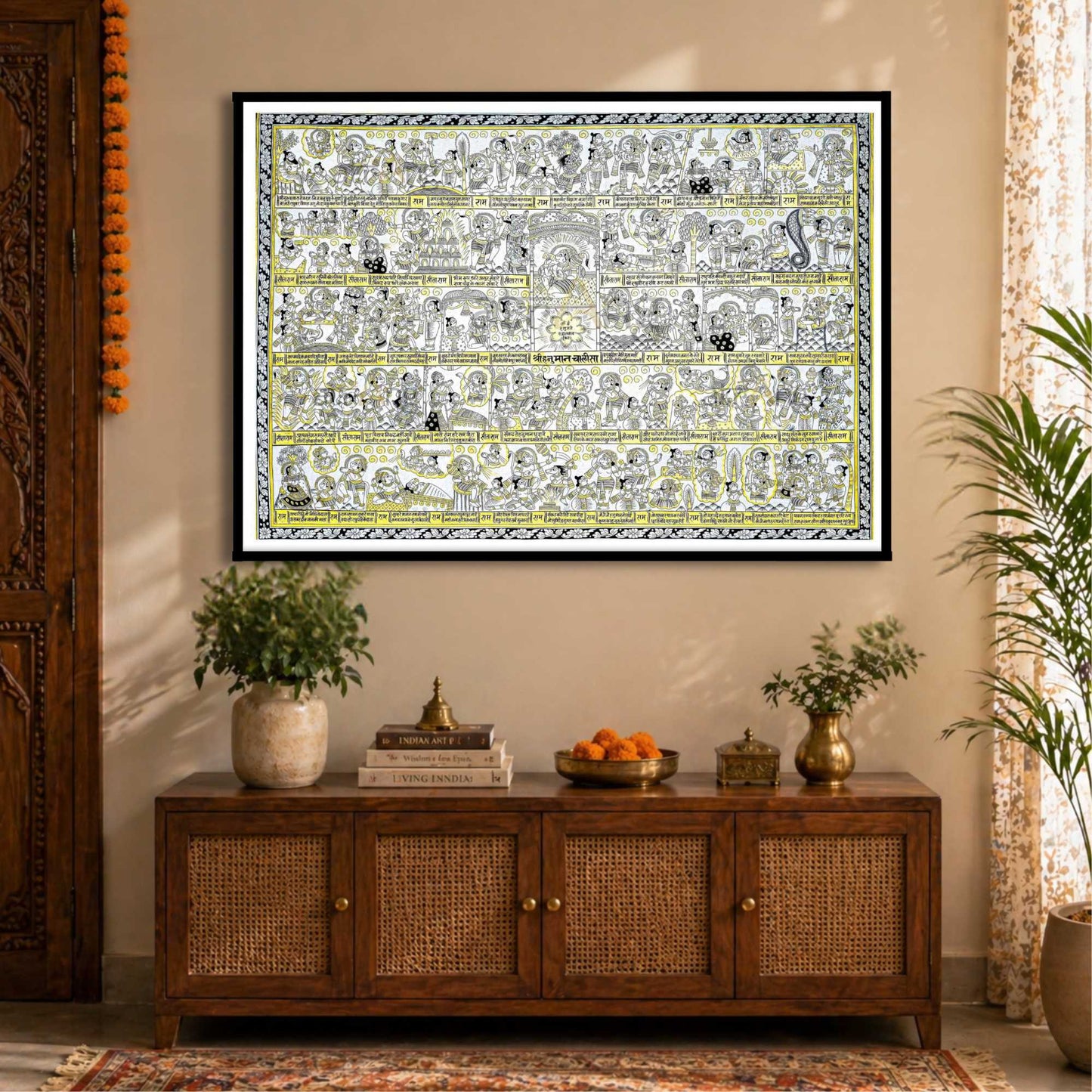 Hanuman Chalisa Framed Artwork for Home Decor | Indian Spiritual Wall Art