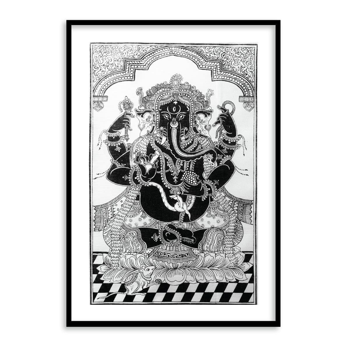 God Ganesh Pattachitra Art Painting Black and white Framed Wall Art - The Atrang