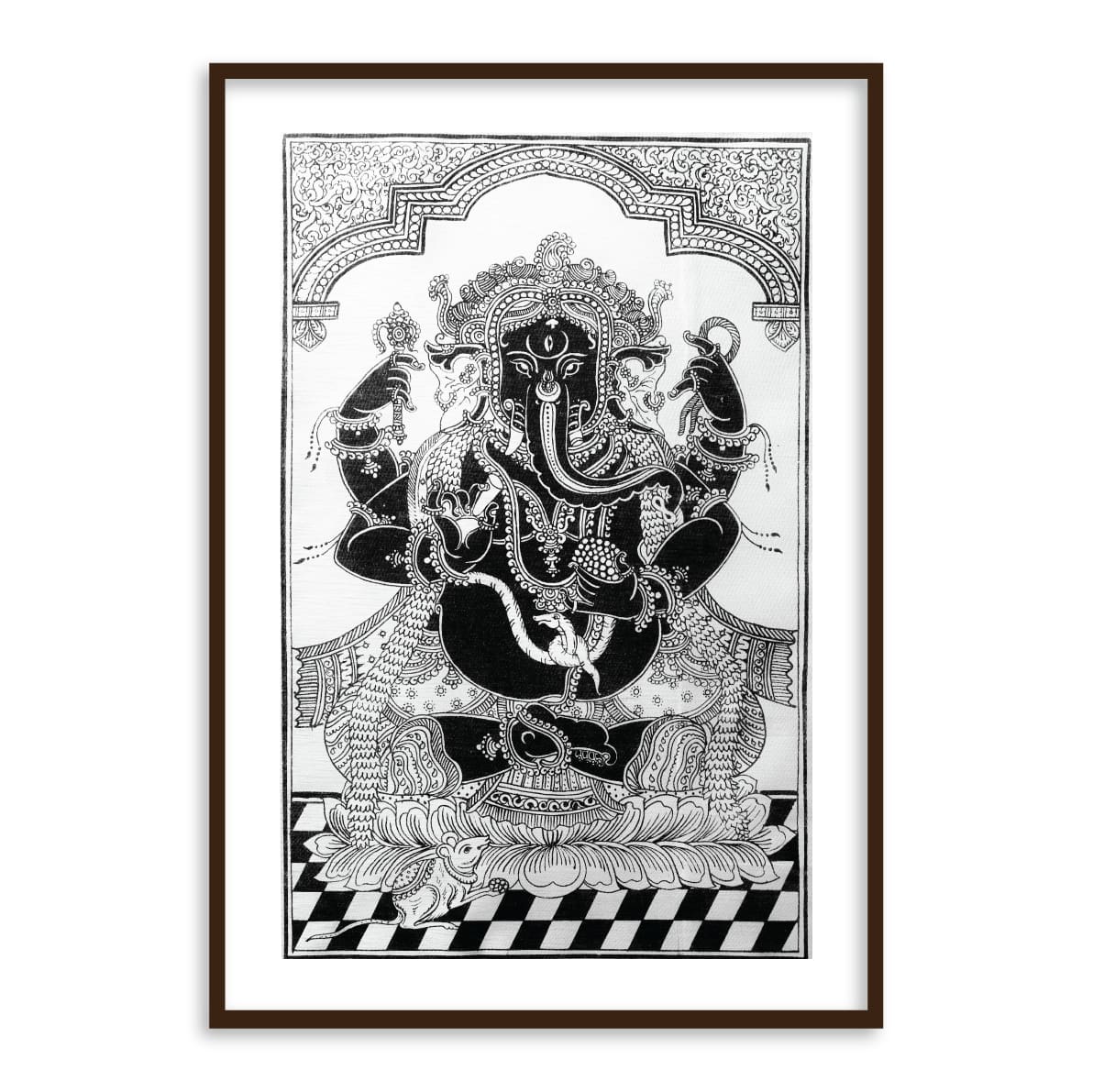 God Ganesh Pattachitra Art Painting Black and white Framed Wall Art - The Atrang
