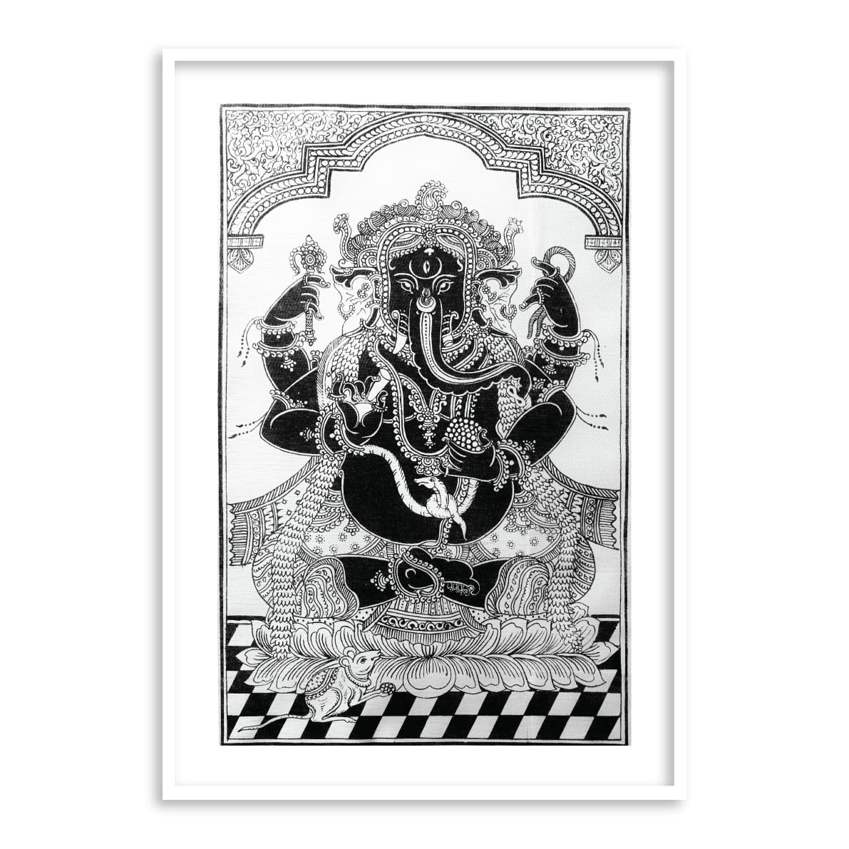 God Ganesh Pattachitra Art Painting Black and white Framed Wall Art - The Atrang