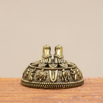 Brass Charan Paduka Idol with Carved Decorative Base