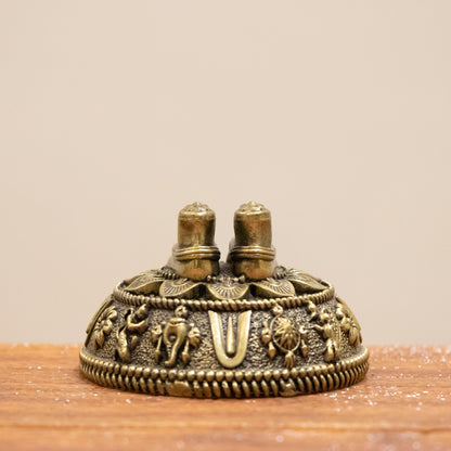 Brass Charan Paduka Idol with Carved Decorative Base