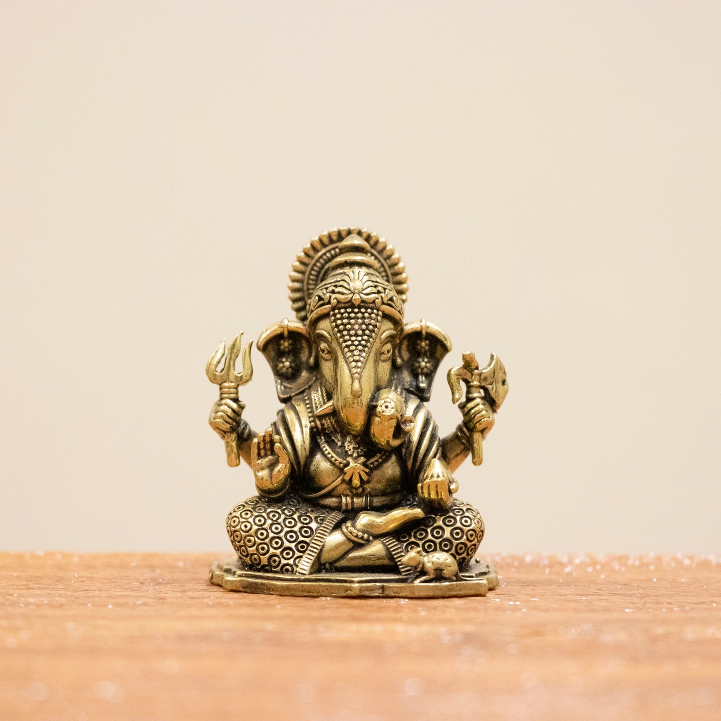 Lord Ganesha Brass Idol (Left Trunk) – Symbol of Wisdom, Prosperity & New Beginnings - 2.5 Inch