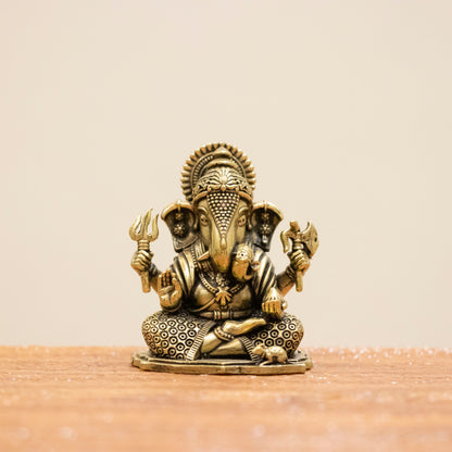 Lord Ganesha Brass Idol (Left Trunk) – Symbol of Wisdom, Prosperity & New Beginnings - 2.5 Inch