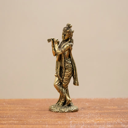 Elegant Lord Krishna Brass Idol – Bring Home Divine Grace & Serenity - 8 Inches
