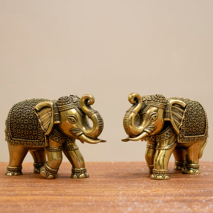 Brass Elephant Statue Pair | Handcrafted Elephant Idols for Home & Office Vastu Decor - 2 Inch