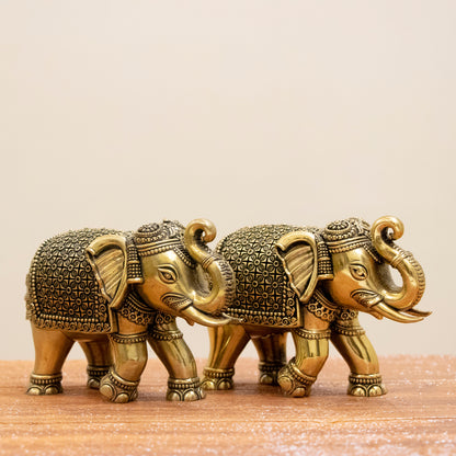 Brass Elephant Statue Pair | Handcrafted Elephant Idols for Home & Office Vastu Decor - 2 Inch