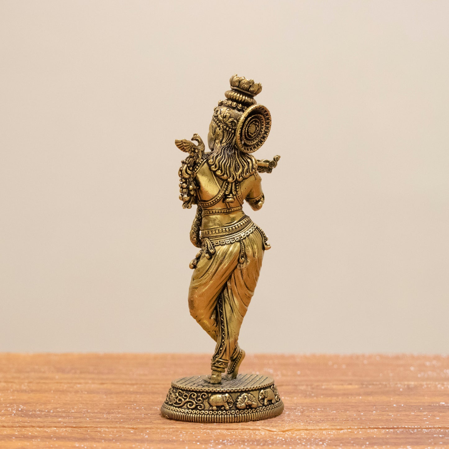 Divine Lord Krishna Brass Statue – Murli Manohar with Peacock for Peace & Positivity - 6 Inches