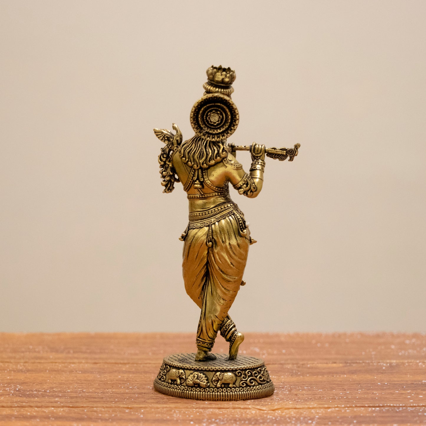 Divine Lord Krishna Brass Statue – Murli Manohar with Peacock for Peace & Positivity - 6 Inches