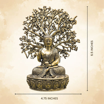 Pure Brass Buddha with Bodhi Tree Idol Handcrafted Vastu Spiritual Home Decor