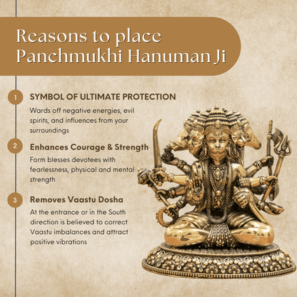 Pure Brass Panchmukhi Hanuman Murti | Lord Hanuman Idol for Protection, Courage & Positivity - 5 Inch