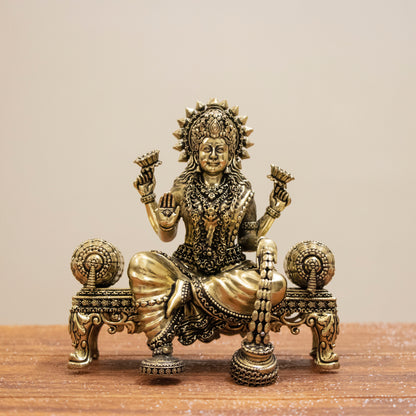 Handcrafted Brass Laxmi Ji on Royal Singhasan
