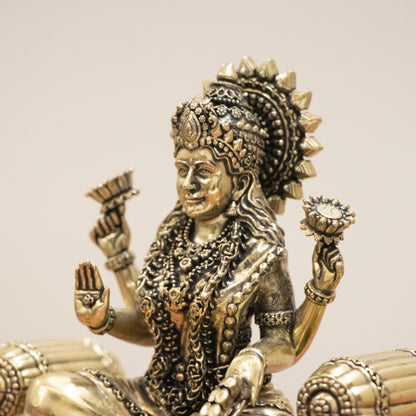 Handcrafted Brass Laxmi Ji on Royal Singhasan