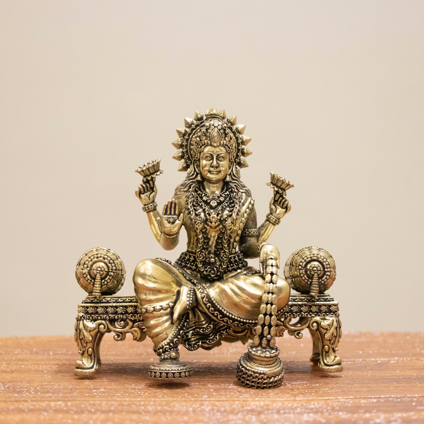Handcrafted Brass Laxmi Ji on Royal Singhasan
