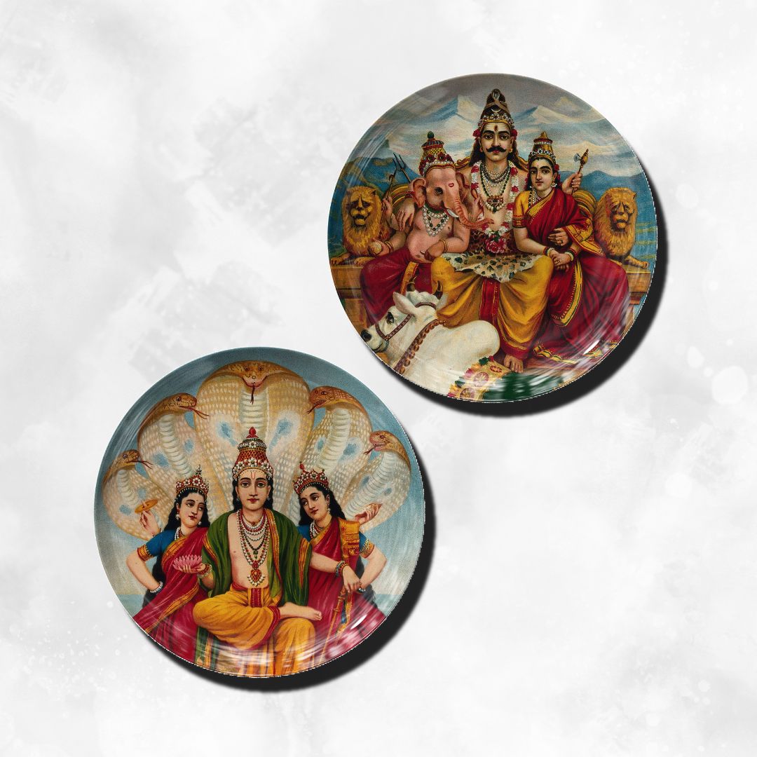Vishnu & Shiv with his wives Wall Plate Sets by The Atrang