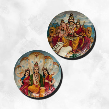 Vishnu & Shiv with his wives Wall Plate Sets by The Atrang