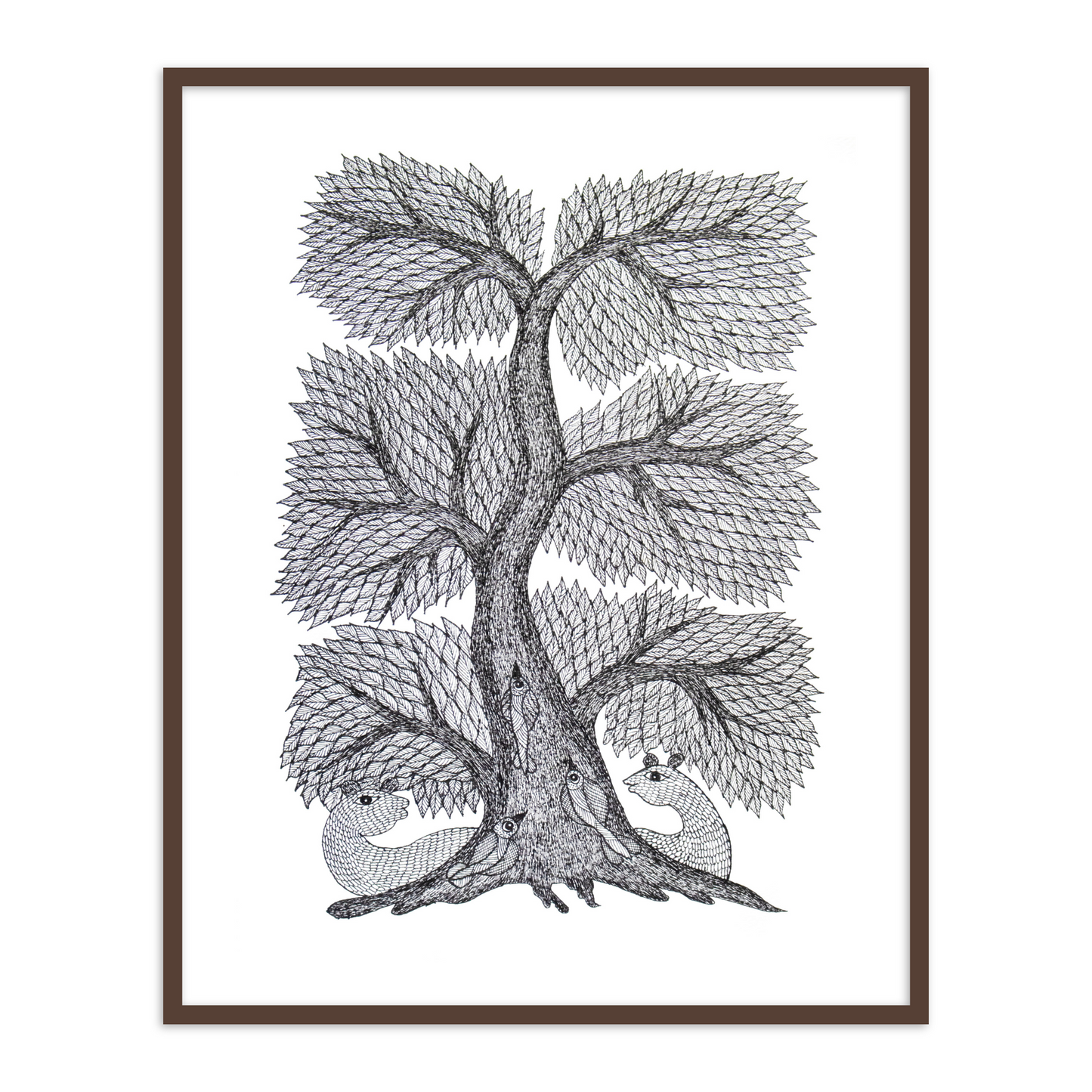 Monochromatic Tree of Life Gond Art Wall Painting for Home Decor