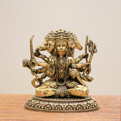 Pure Brass Panchmukhi Hanuman Murti | Lord Hanuman Idol for Protection, Courage & Positivity - 5 Inch