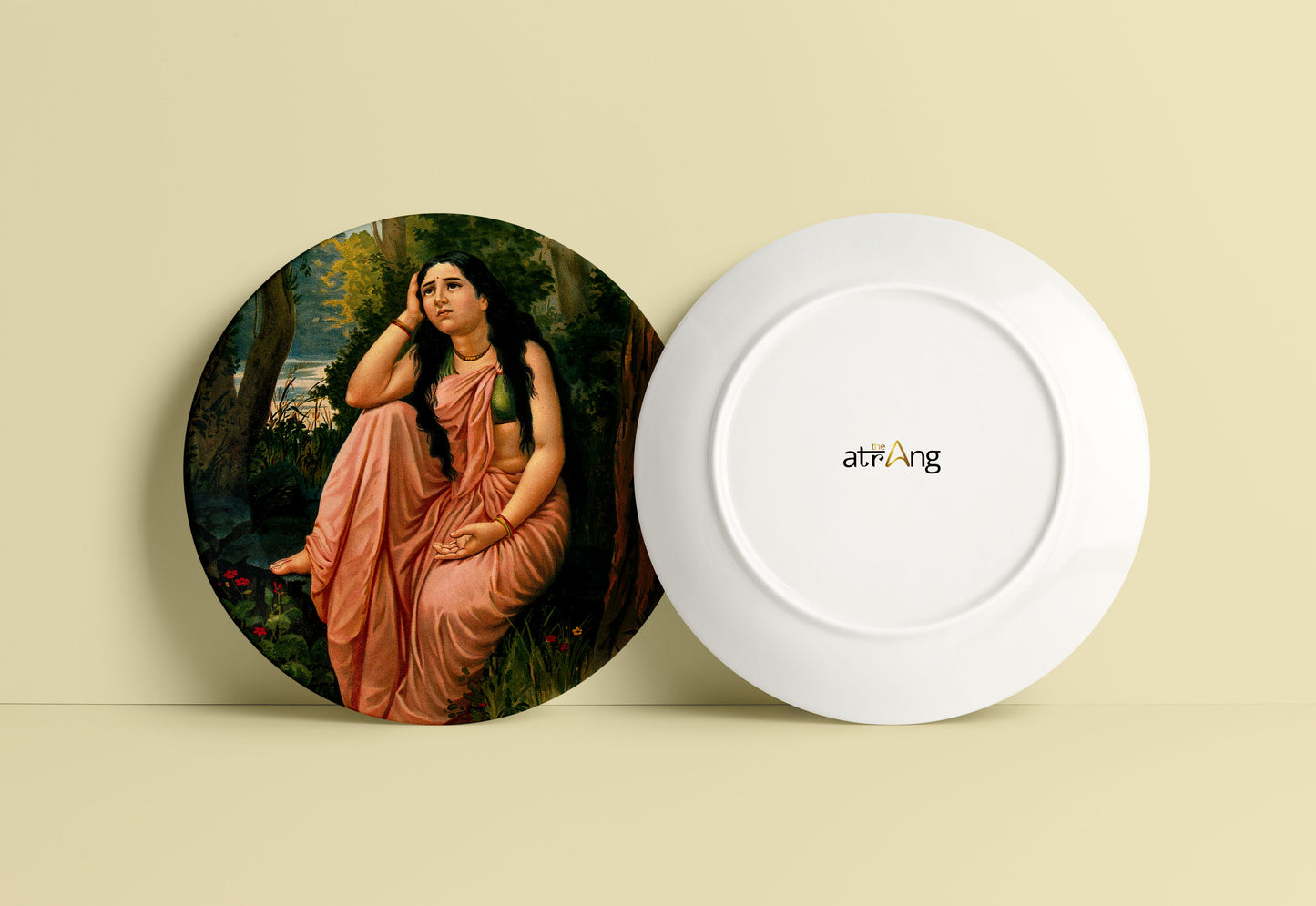 Damayanti deserted in the forest by Ravi Varma Ceramic Plate for Home Decor