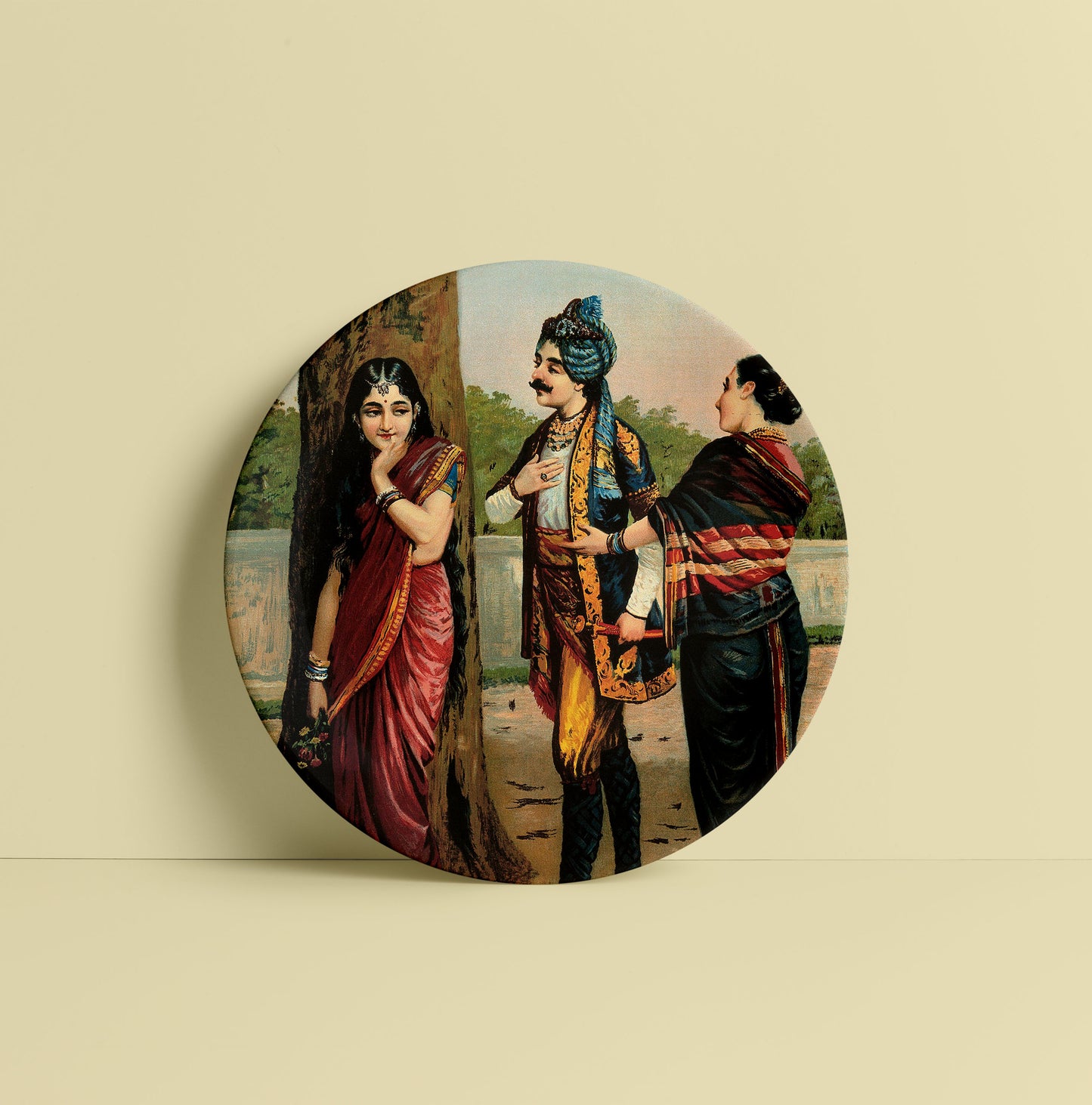 Ratudhvaja courting Madalas by Ravi Varma Ceramic Plate for Home Decor