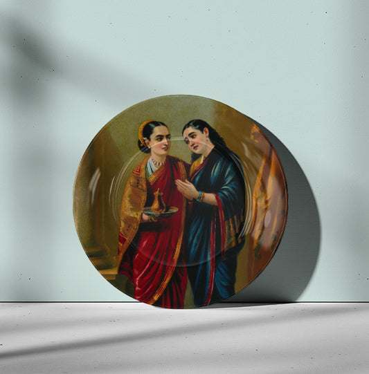 Draupadi in disguise by Ravi Varma Ceramic Plate for Home Decor